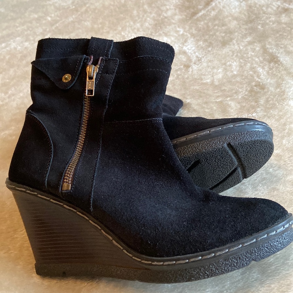 Suede ankle wedge booties Size 8
